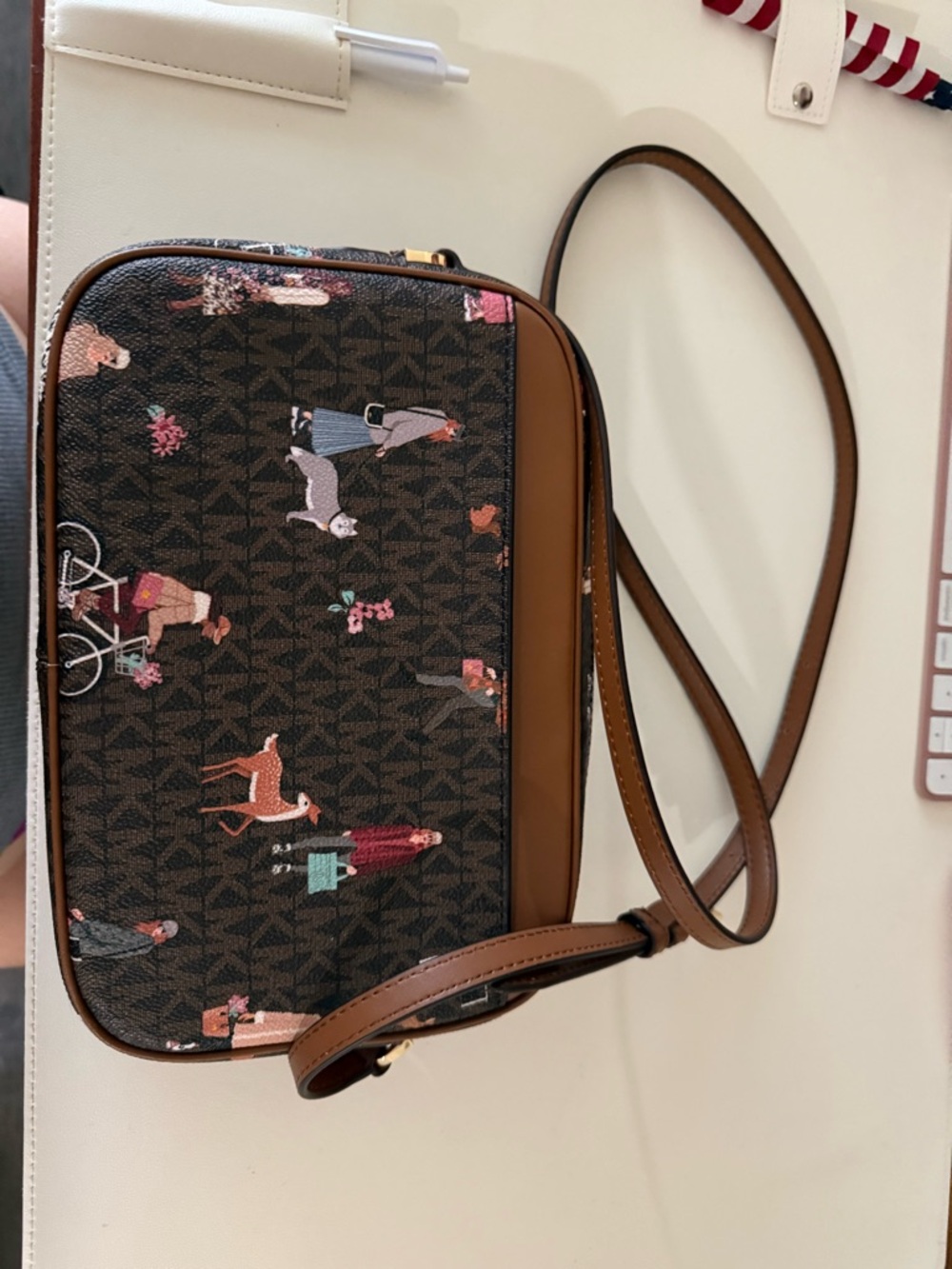 Michael Kors Brown Logo Print Crossbody with Floral and Animal Accents - Picture 3 of 4